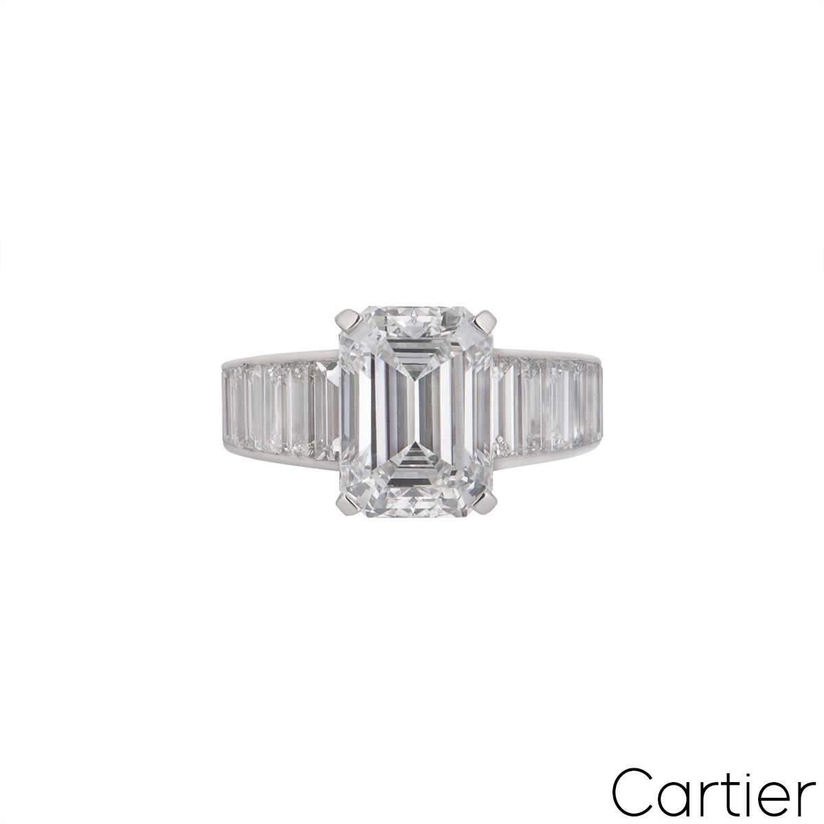Cartier Platinum Emerald Cut Diamond Ring 4.12ct E/VVS2